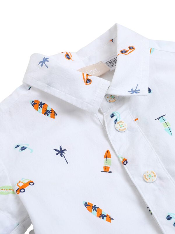 Boys White Printed Short Sleeve Woven Shirt image number 2